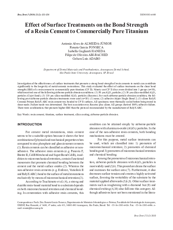 (PDF) Effect of surface treatments on the bond strength of a resin ...