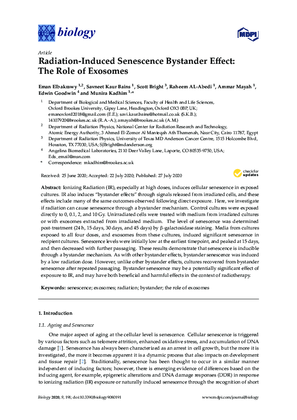 (PDF) Radiation-Induced Senescence Bystander Effect: The Role of Exosomes