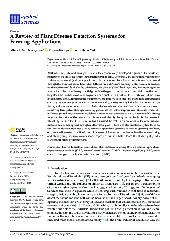 (PDF) A Review of Plant Disease Detection Systems for Farming Applications