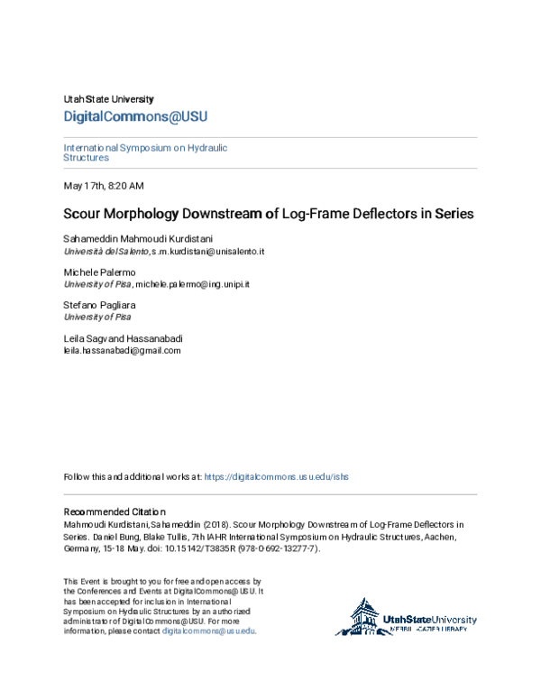 (PDF) Scour Morphology Downstream of Log-Frame Deflectors in Series