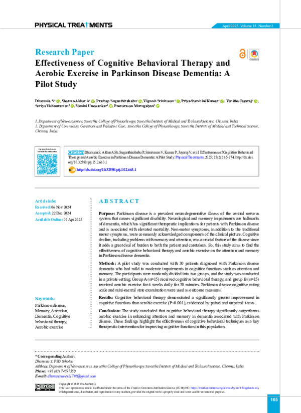 (PDF) Effectiveness of Cognitive Behavioral Therapy and Aerobic ...
