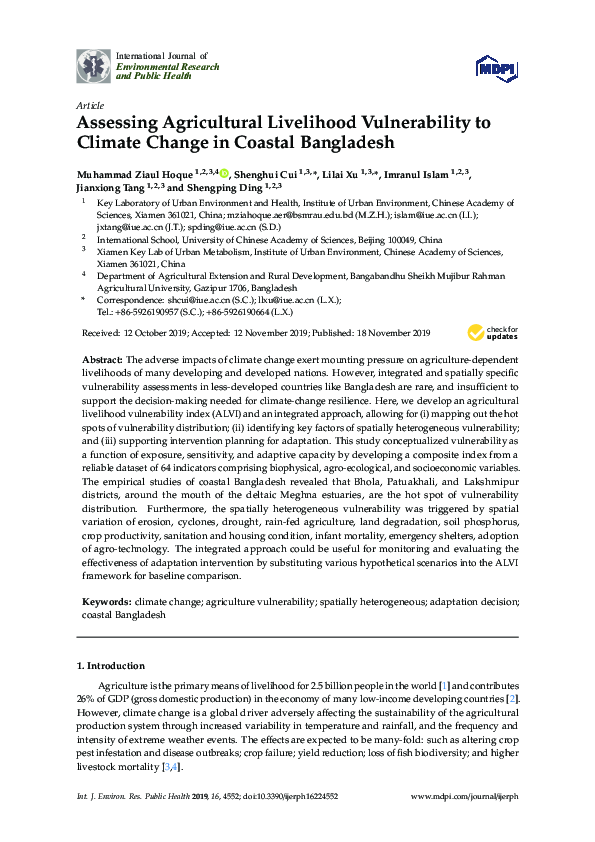(PDF) Assessing Agricultural Livelihood Vulnerability to Climate Change ...