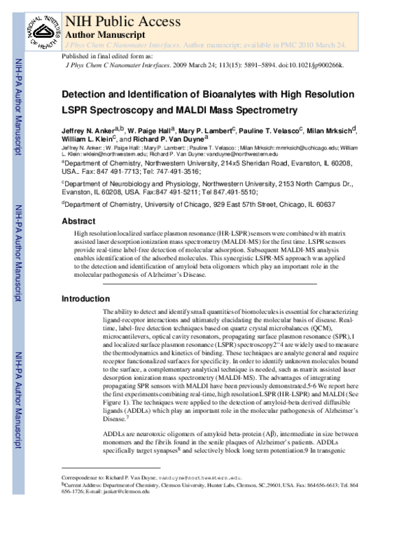 (PDF) Detection and Identification of Bioanalytes with High Resolution ...