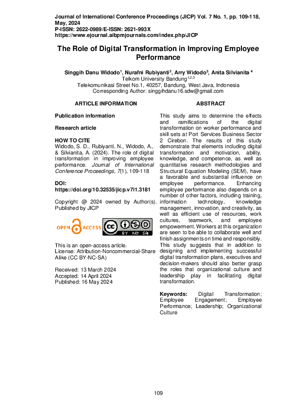 (PDF) The Role of Digital Transformation in Improving Employee Performance