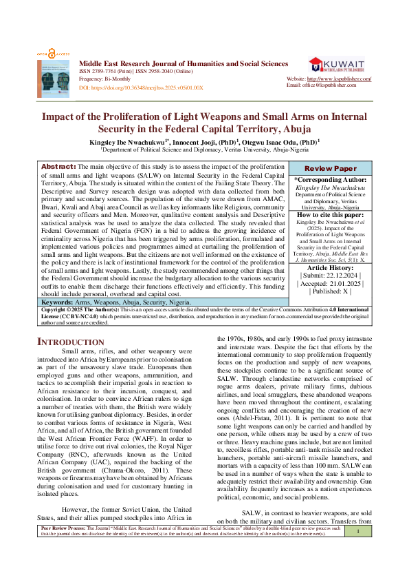 (PDF) Impact of the Proliferation of Light Weapons and Small Arms on ...