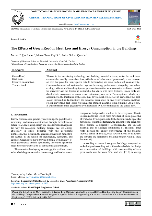 (PDF) The Effects of Green Roof on Heat Loss and Energy Consumption in ...