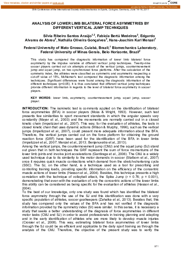 (PDF) Analysis of Lower Limb Bilateral Force Asymmetries by Different ...