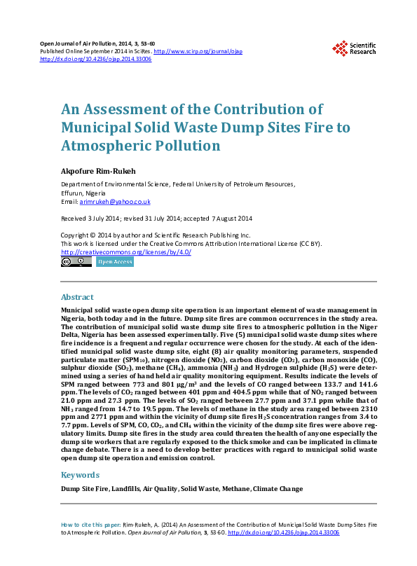 (PDF) An Assessment of the Contribution of Municipal Solid Waste Dump ...