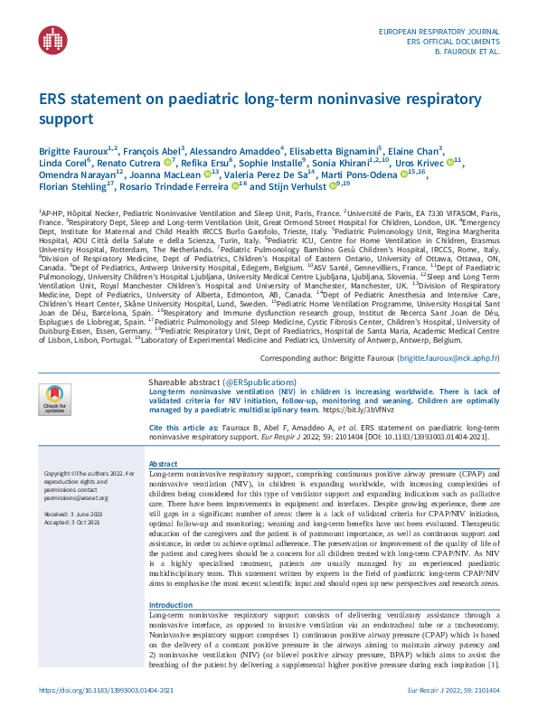 (PDF) ERS statement on paediatric long-term noninvasive respiratory support