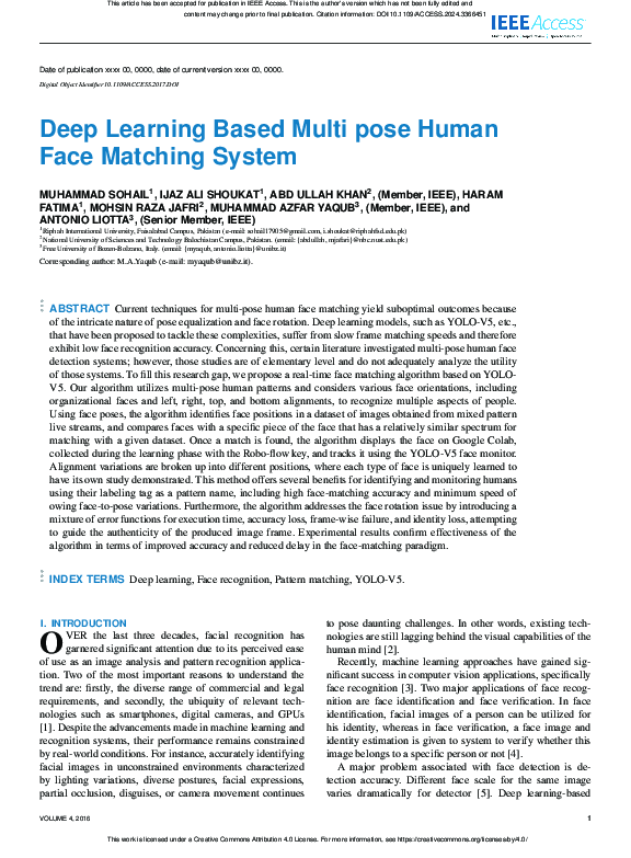 (PDF) Deep Learning Based Multi pose Human Face Matching System