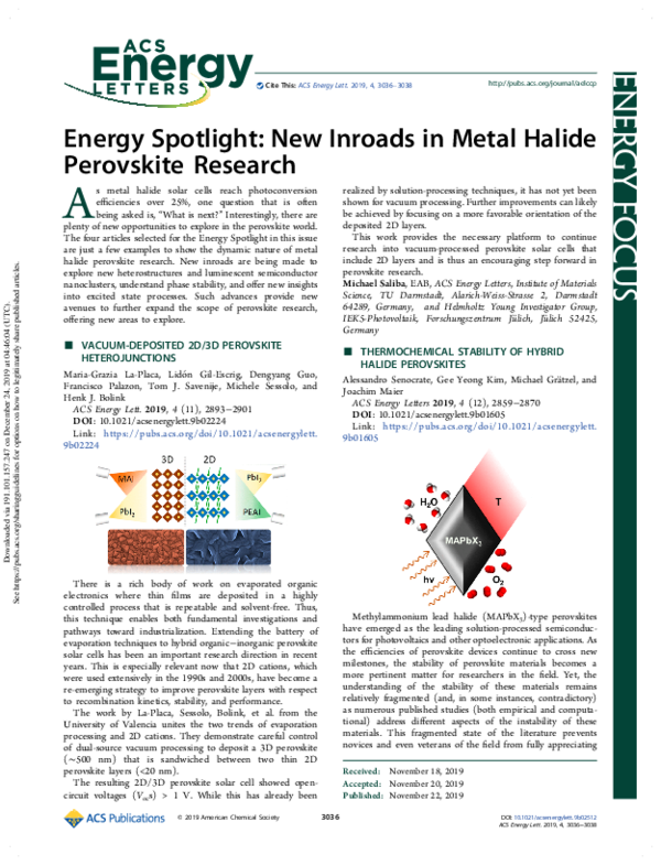 (PDF) Energy Spotlight: New Inroads in Metal Halide Perovskite Research