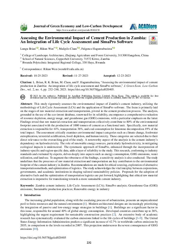 (PDF) Assessing the Environmental Impact of Cement Production in Zambia ...