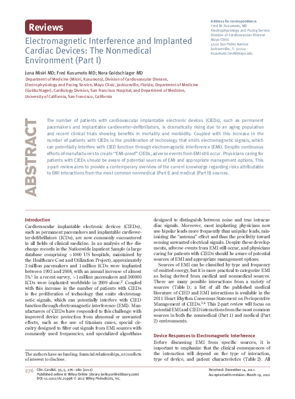 (PDF) Electromagnetic Interference and Implanted Cardiac Devices: The ...