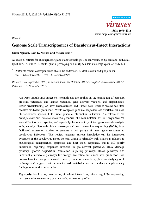 (PDF) Genome Scale Transcriptomics of Baculovirus-Insect Interactions