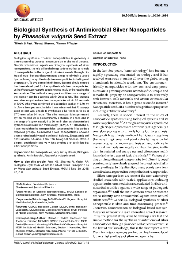 (PDF) Biological Synthesis of Antimicrobial Silver Nanoparticles by ...