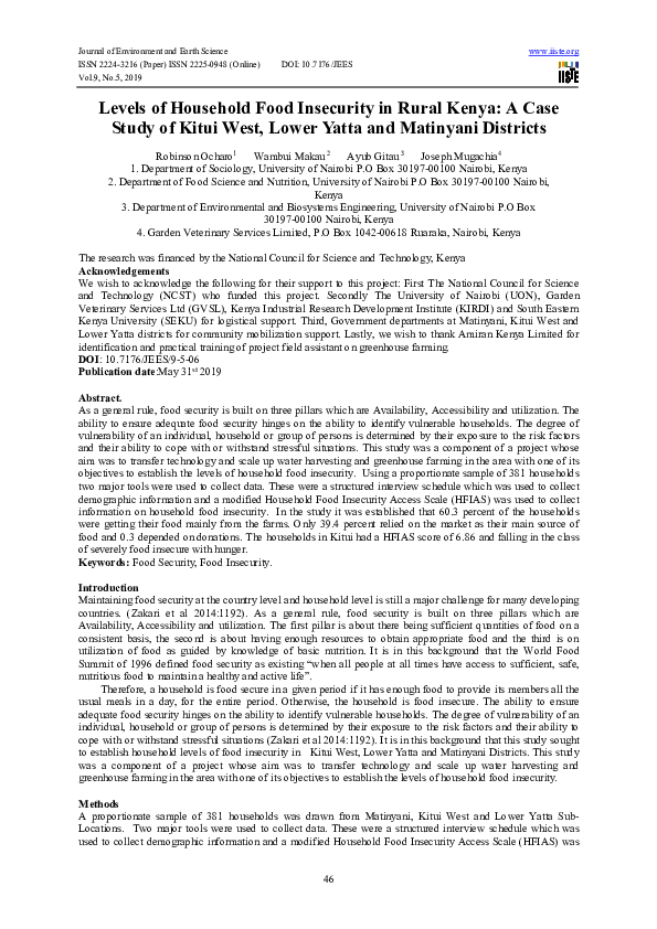 (PDF) Levels of Household Food Insecurity in Rural Kenya: A Case Study ...