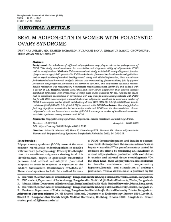 (PDF) Serum adiponectin in women with polycystic ovary syndrome