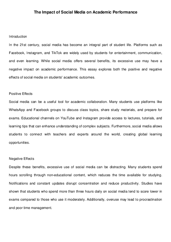 (PDF) The Impact of Social Media on Academic Performance