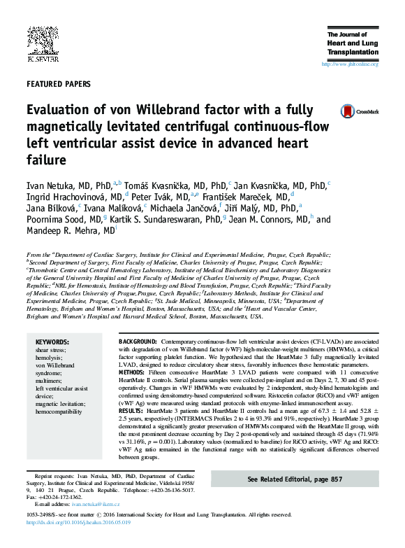 (PDF) Evaluation of von Willebrand factor with a fully magnetically ...