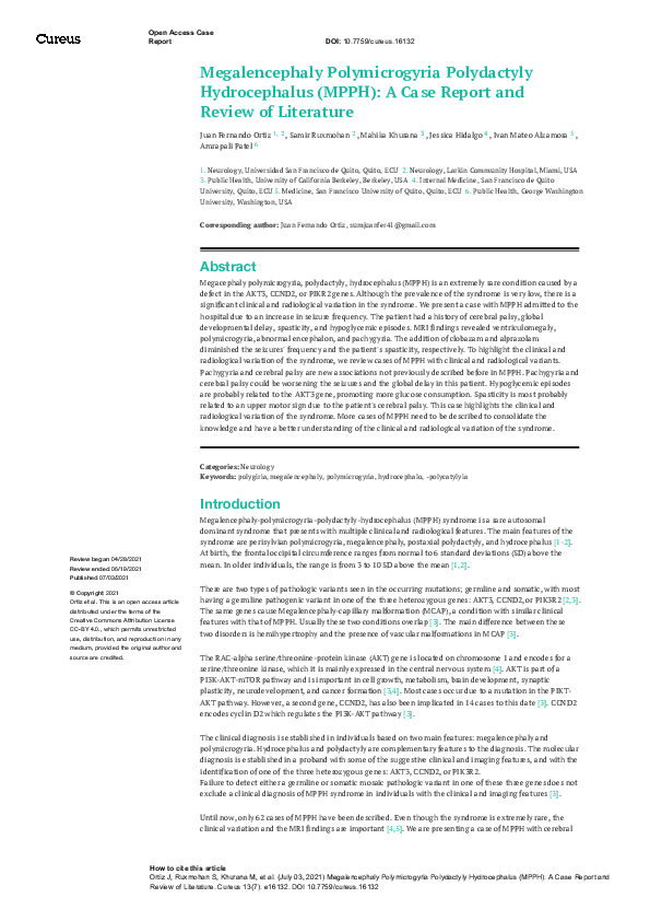 (PDF) Megalencephaly Polymicrogyria Polydactyly Hydrocephalus (MPPH): A ...