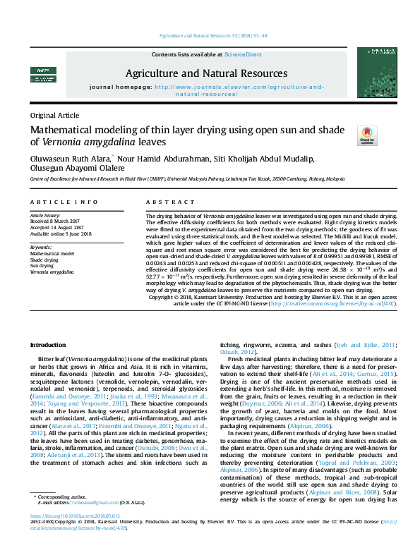 (PDF) Mathematical modeling of thin layer drying using open sun and ...