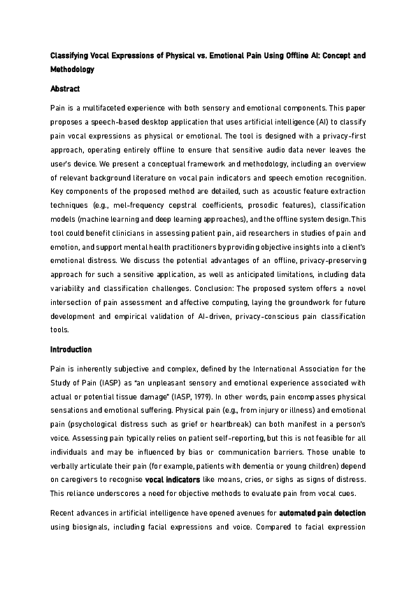 (PDF) Classifying Vocal Expressions of Physical vs. Emotional Pain ...