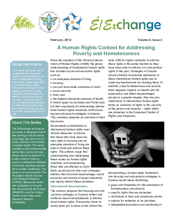 (PDF) A Human Rights Context for Addressing Poverty and Homelessness