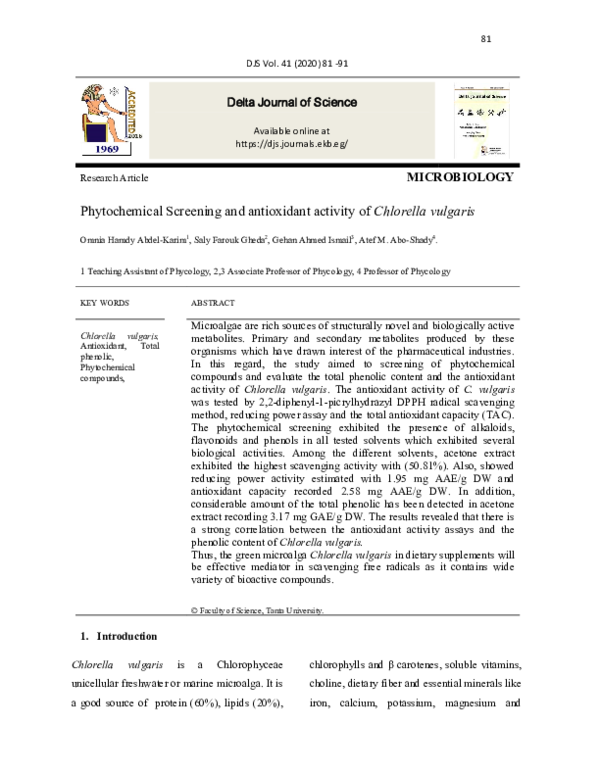 (PDF) Phytochemical Screening and antioxidant activity of Chlorella ...