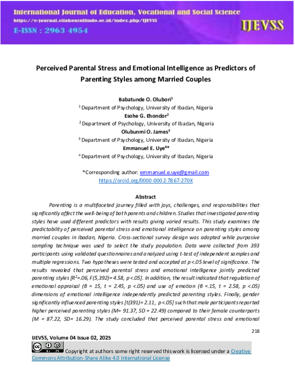 (PDF) Perceived Parental Stress and Emotional Intelligence as ...