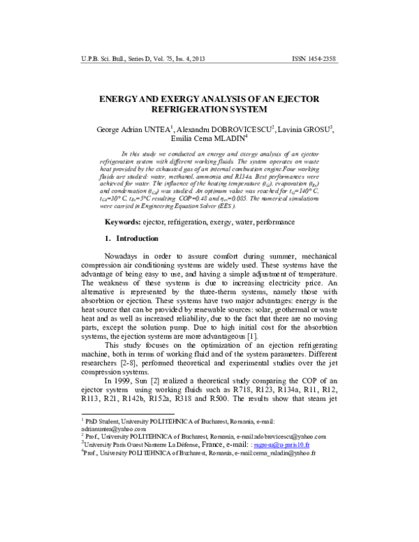 (PDF) Energy and Exergy Analysis of an Ejector Refrigeration System