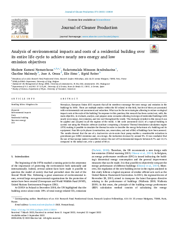 (PDF) Analysis of environmental impacts and costs of a residential ...