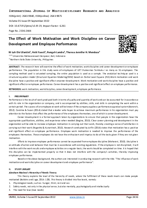 (PDF) The Effect of Work Motivation and Work Discipline on Career ...
