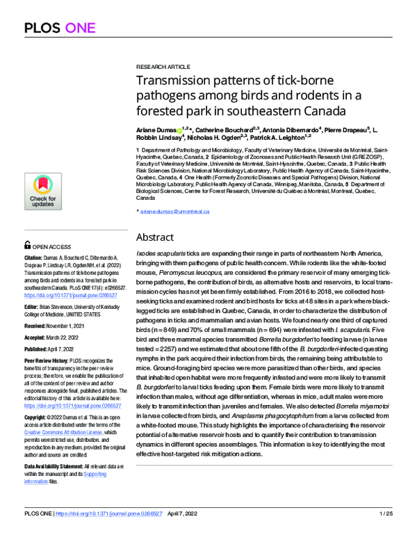 (PDF) Transmission patterns of tick-borne pathogens among birds and ...