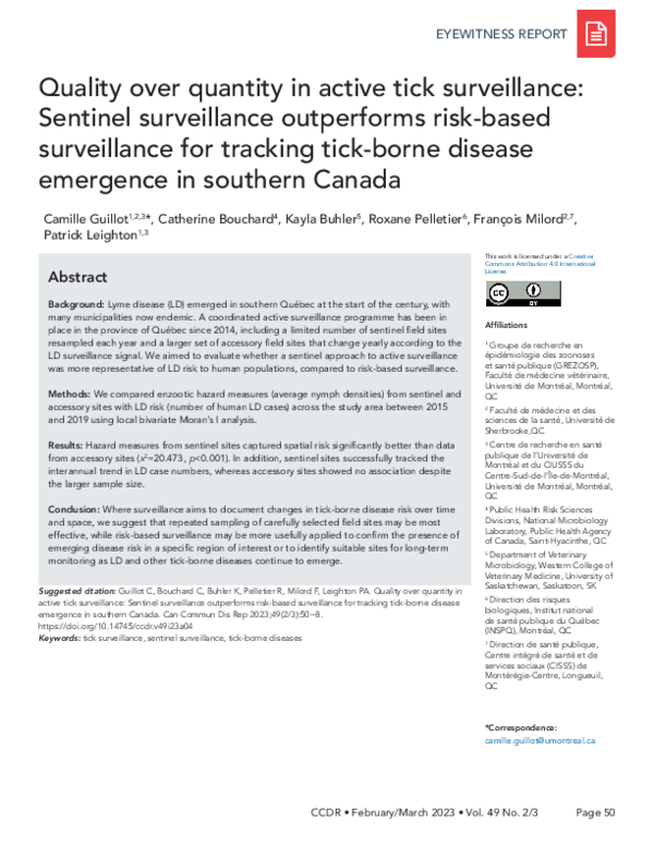 (PDF) Quality over quantity in active tick surveillance: Sentinel ...