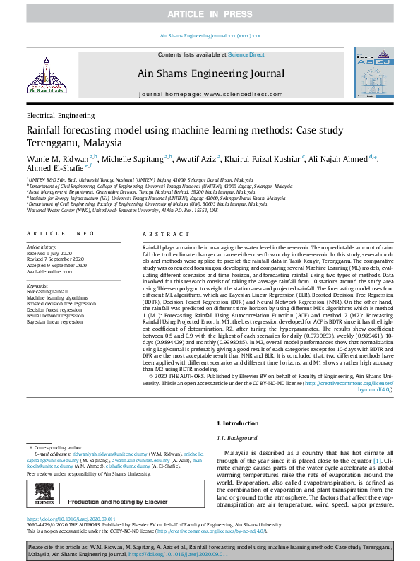 (PDF) Rainfall forecasting model using machine learning methods: Case ...