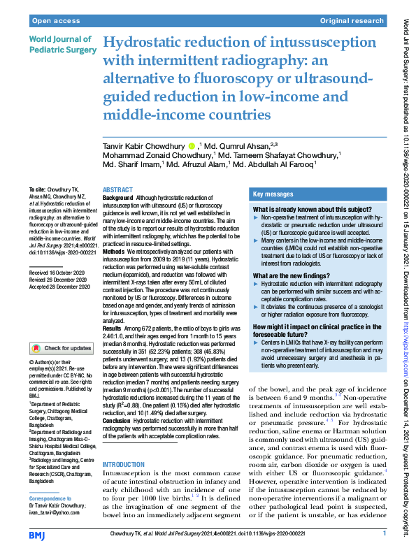 (PDF) Hydrostatic reduction of intussusception with intermittent ...