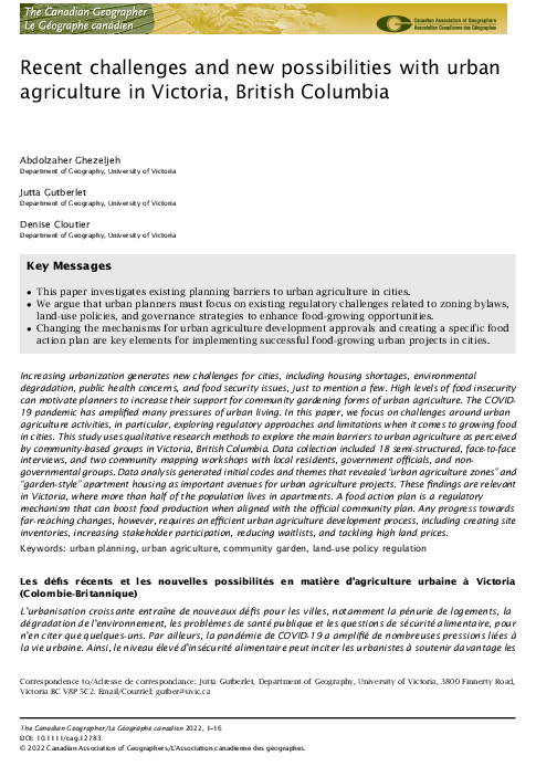 (PDF) Recent challenges and new possibilities with urban agriculture in ...