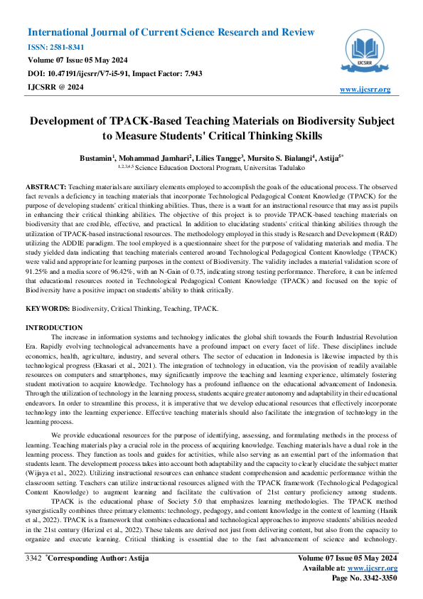 (PDF) Development of TPACK-Based Teaching Materials on Biodiversity ...