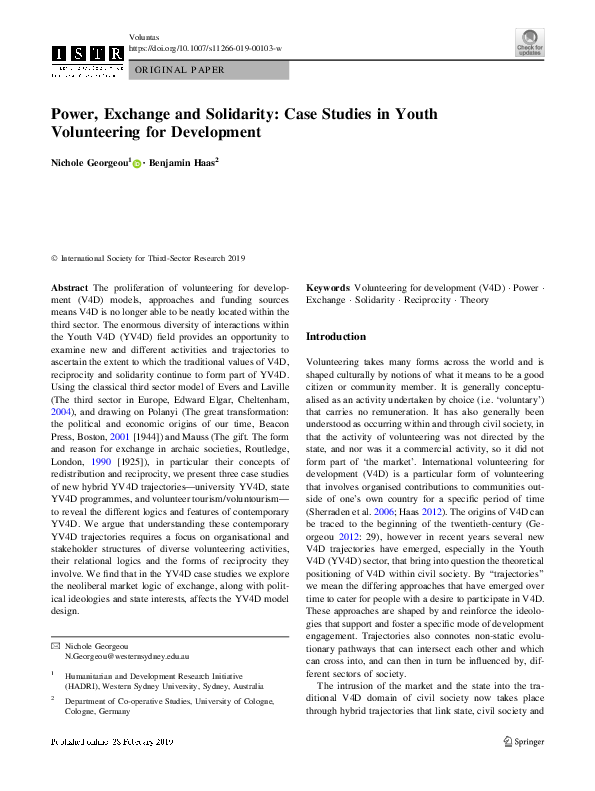 (PDF) Power, Exchange and Solidarity: Case Studies in Youth ...