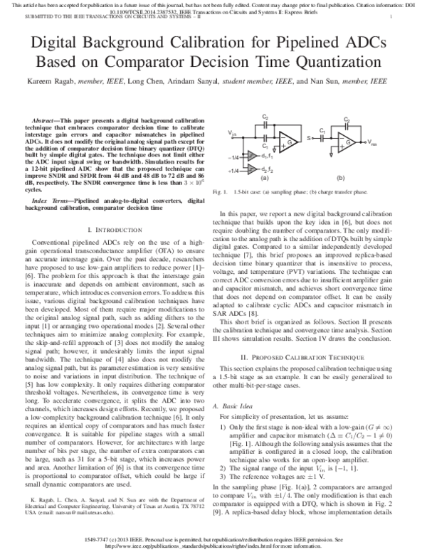 (PDF) Digital Background Calibration for Pipelined ADCs Based on ...