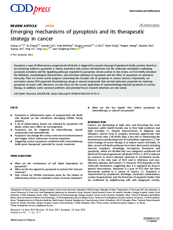 (PDF) Emerging mechanisms of pyroptosis and its therapeutic strategy in ...