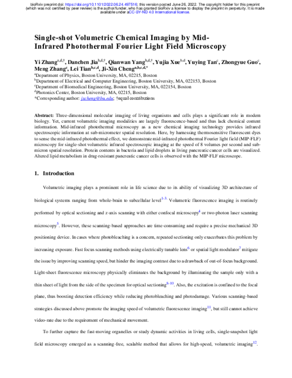 (PDF) Single-shot Volumetric Chemical Imaging by Mid-Infrared ...