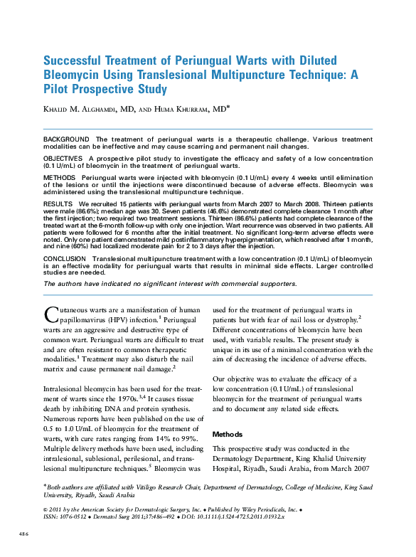 (PDF) Successful Treatment of Periungual Warts with Diluted Bleomycin ...