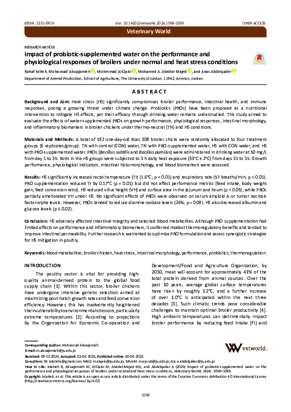 (PDF) Impact of probiotic-supplemented water on the performance and ...