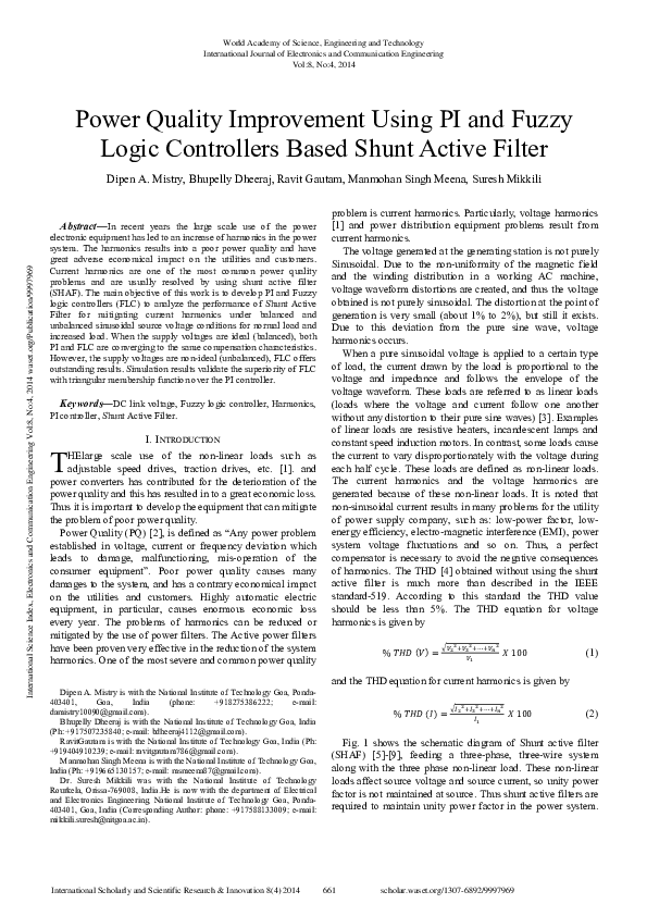 (PDF) Power Quality Improvement Using PI and Fuzzy Logic Controllers ...