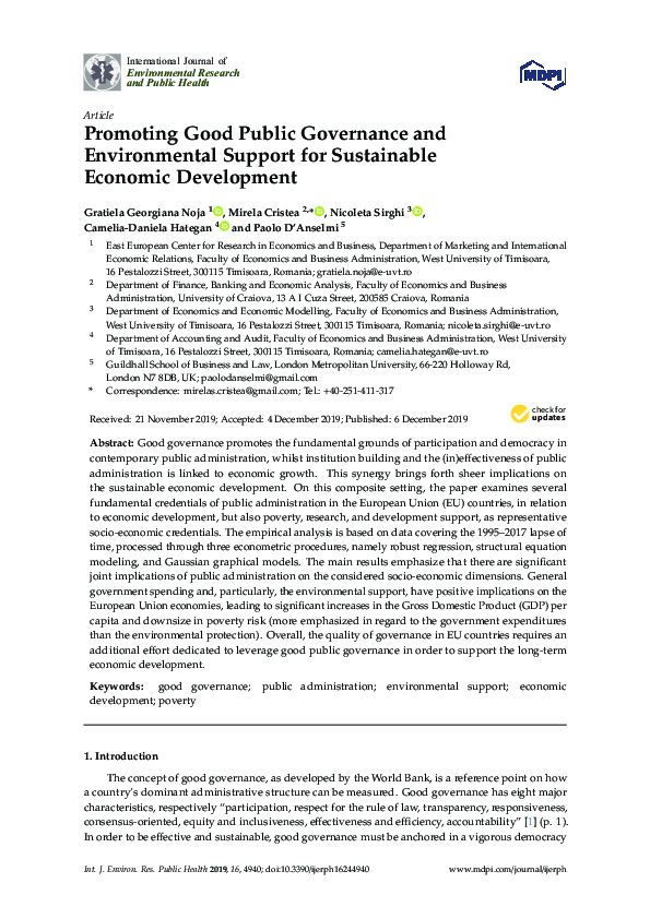 (PDF) Promoting Good Public Governance and Environmental Support for ...