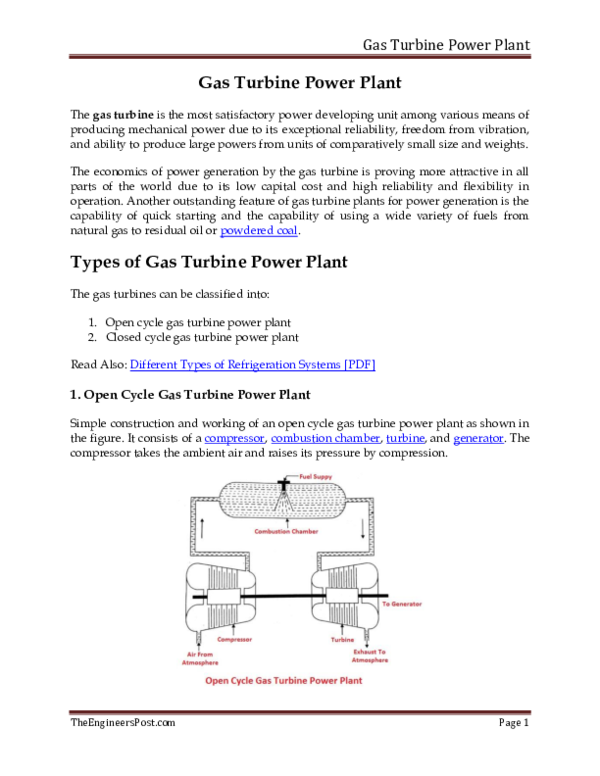 Pdf Gas Turbine Power Plant