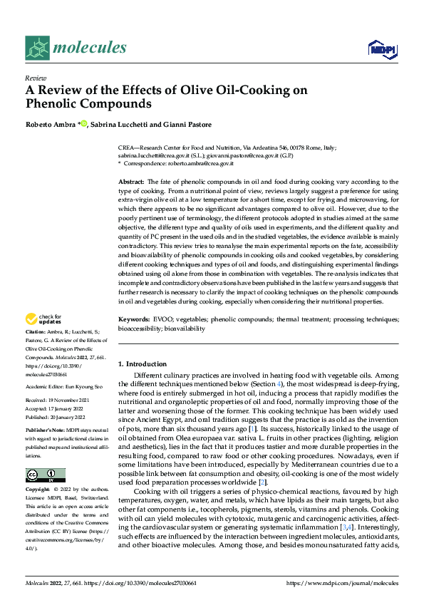 (PDF) A Review of the Effects of Olive Oil-Cooking on Phenolic Compounds