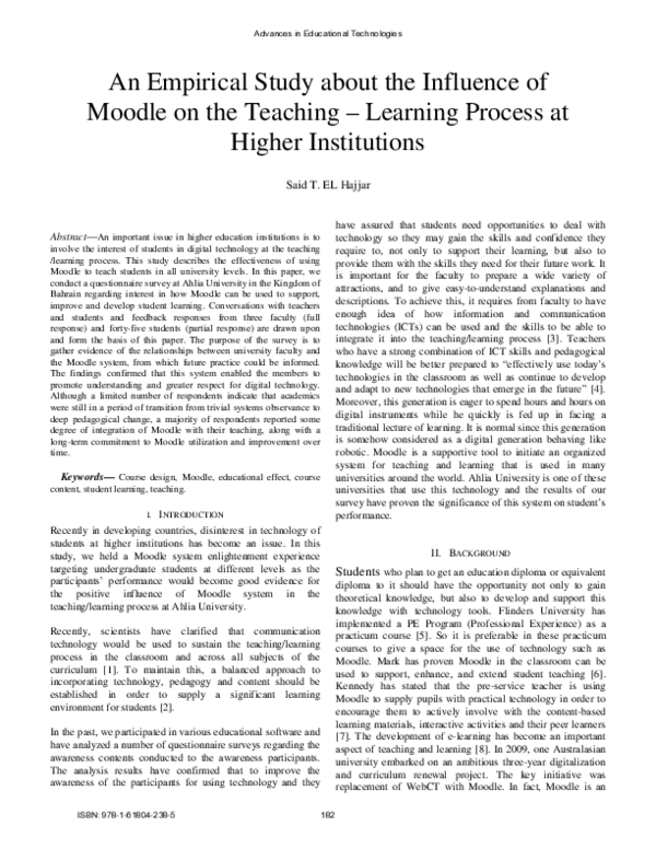(PDF) An Empirical Study about the Influence of Moodle on the Teaching ...