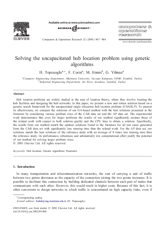 (PDF) Solving the uncapacitated hub location problem using genetic ...